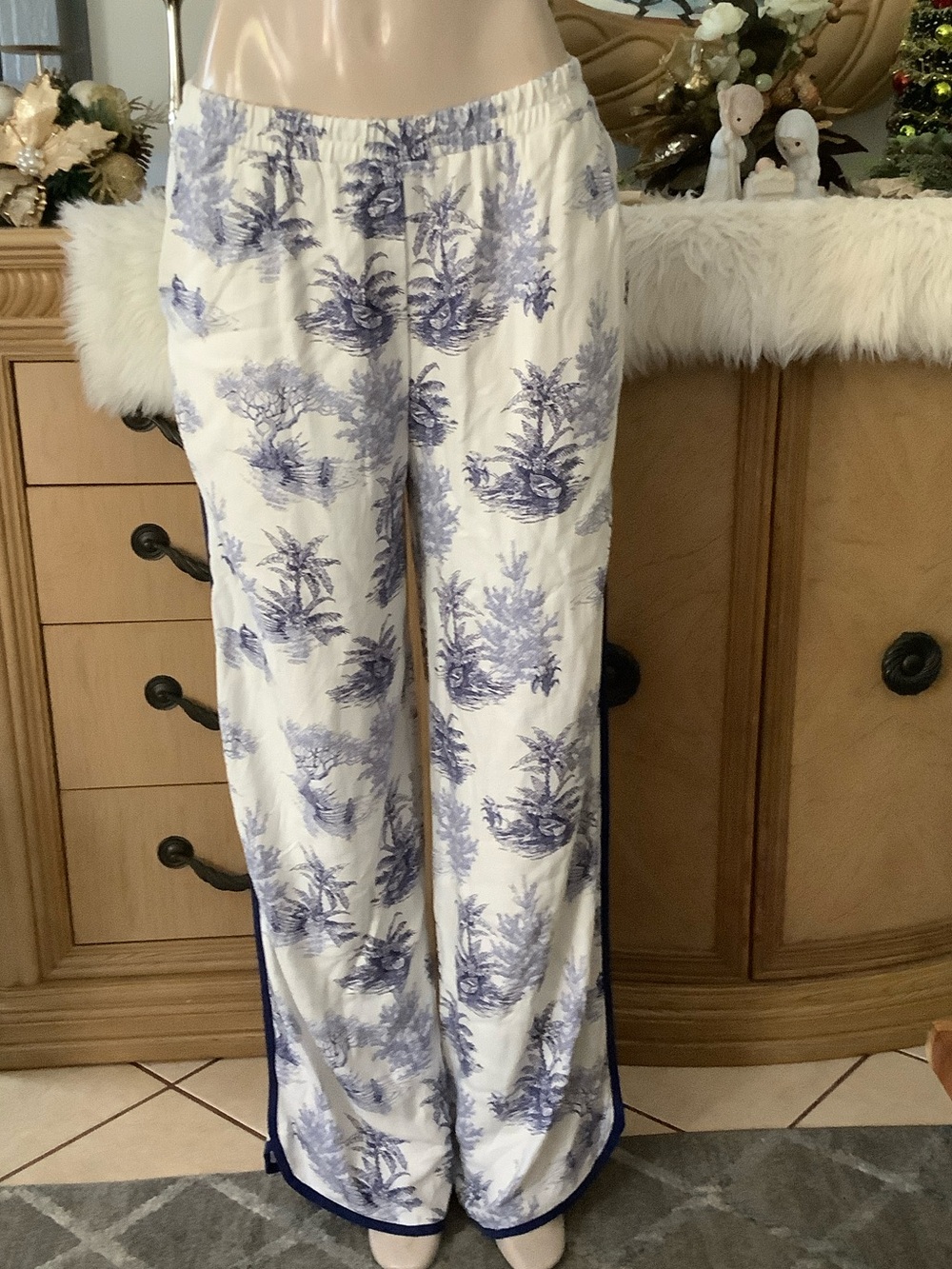 Sienna Sky Women's White & Blue Printed Wide-Leg Pants XL